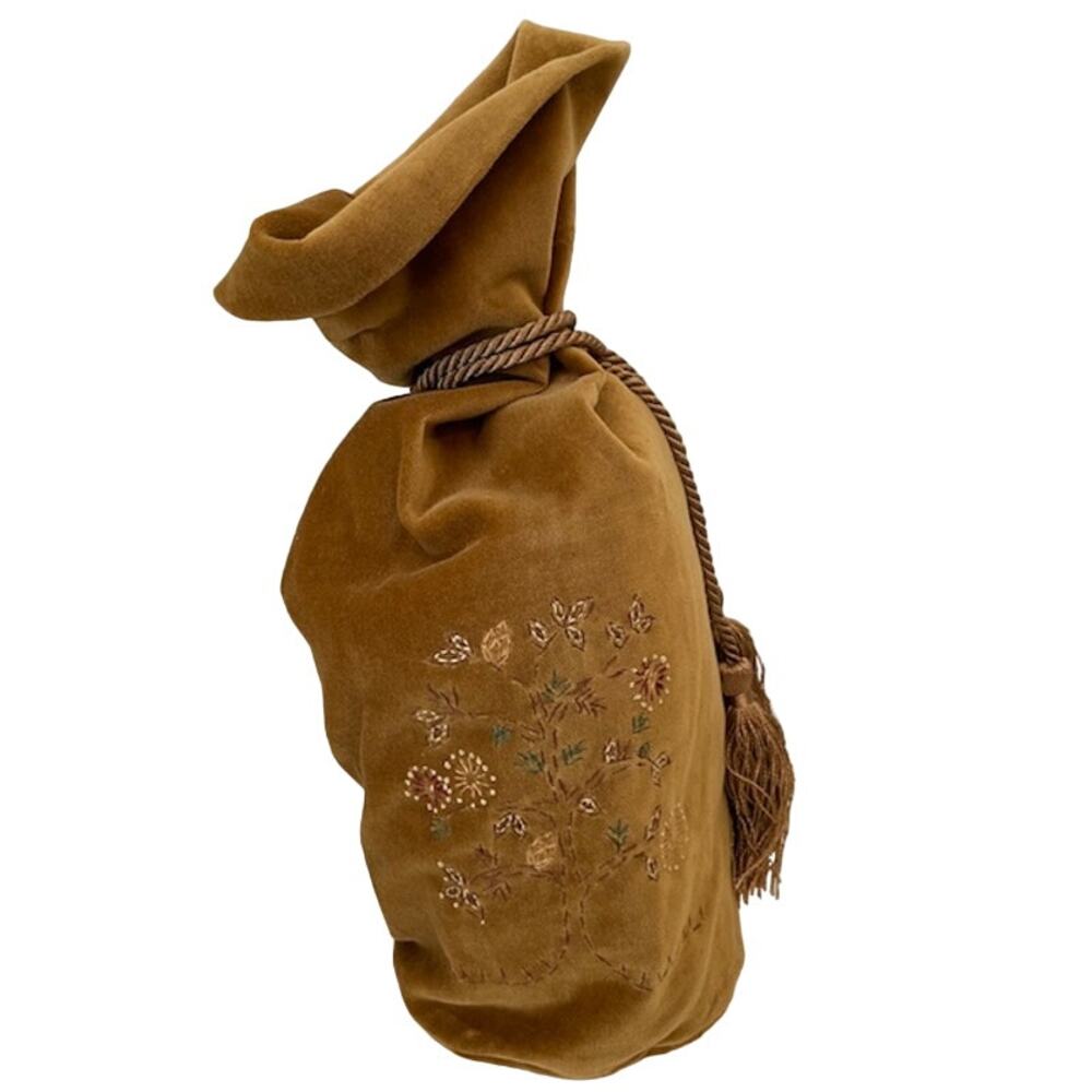 Pottery Barn golden velvet wine gift bag carry sleeve. NWT